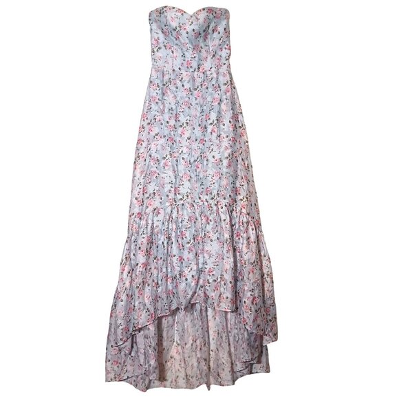 NEW Lulus Gorgeous Desire‎ Light Blue Floral Strapless High-Low Maxi Dress XS - Picture 2 of 16